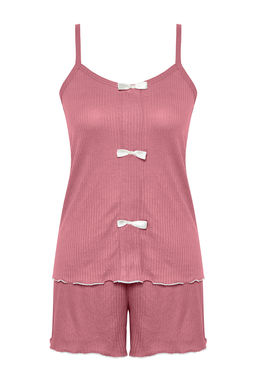 Trendyolmilla Ac?k Pembe Kurdele/Fiyonk Detayl? Ip Ask?l? Fitilli Sortlu Orme Pijama Tak?m? THMSS24PT00356  фото 7