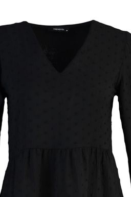 Trendyolmilla Siyah Mini Genis Kesim Dokulu Volanl? Dokuma Elbise TWOAW23EL01479