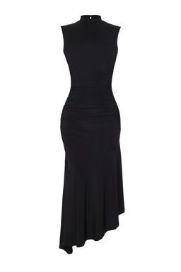 Siyah Etek Ucu F?rf?r Detayl? Orme S?k Abiye Gece Mezuniyet Elbisesi TPRSS25EL00005