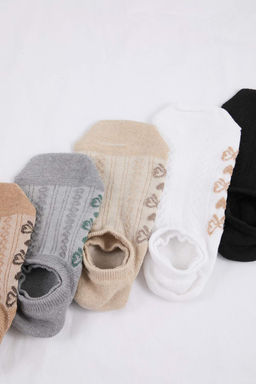 Siyah-Bej 5li Kalp Jakar Orme Corap THMSS26CO00009