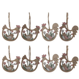 Набор из 8-ми изделий декоративных подвесных "Курица/Петух" (6*05*6), L12,5 W12,5 H1,5 см