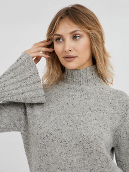 серая меланжевая водолазка с воротником стойкой и с расклешенными рукавами - Glenfield фото 7