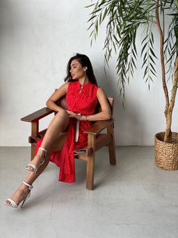 Платье, как из к/ф Красотка, красное в хаотичный горошек - Martichelli фото 5