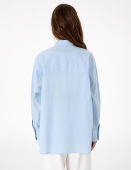 Mavi Oversize Keten Kar___ml_ Uzun Kollu G_mlek - Pierre cardin фото 5