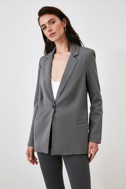 Gri Regular Astar Detayl? Dokuma Blazer Ceket TWOAW20CE0316
