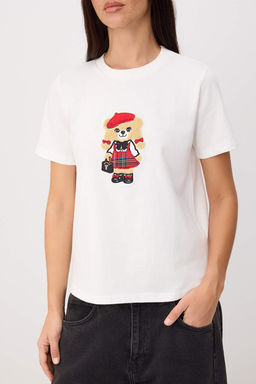 Ekru Bask?l? Regular/Normal Kal?p K?sa Kollu Orme T-Shirt TWOSS26TS00291 - Trendyolmilla фото 3