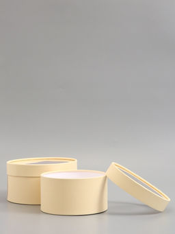 Набор подарочных коробок 2 в 1 круглых, сливочная, с окном, 21×11 - 18×10 см