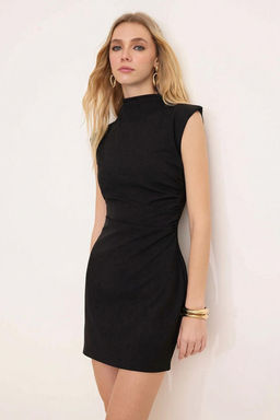 Wardrope Essentials Siyah Dik Yaka K?sa / Mini Esnek Dokuma Elbise TWOSS26EL00306