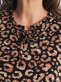 Ba?lamal? Yaka Desenli Uzun Kollu Kad?n Bluz