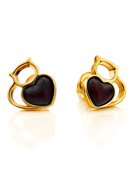 Небольшие лёгкие серьги-гвоздики из вишнёвого янтаря Лямурр