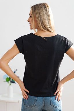 Футболка женская со спущенным плечом из кулирки Лира черный с принтом Moments - Амадэль фото 2