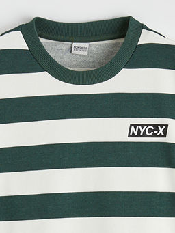 Bisiklet Yaka ?izgili Erkek ?ocuk Sweatshirt ve E?ofman Alt?