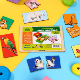 Пазл двойной Животные (головоломка), 12 пазлов, 24 детали - Лесная мастерская фото 2