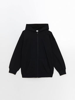 Kap??onlu K?z ?ocuk Fermuarl? Sweatshirt