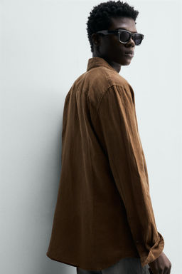 CAMISA REGULAR FIT 100% LINO / Khaki oscuro - Zara фото 6