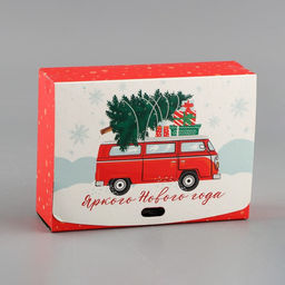 Коробка складная двухсторонняя Новогодние истории, 16.5 12.5 5 см, БЕЗ ЛЕНТЫ