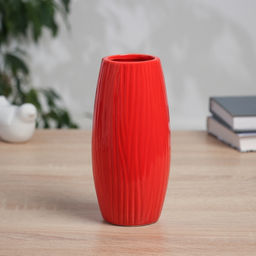 Ваза для цветов «Тьяго», полоски бочка, d=5 см, 17×7 см, керамика, красная
