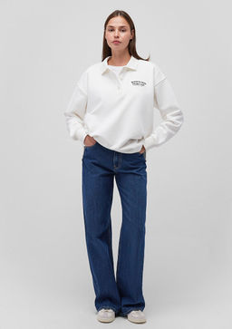 Beyaz Polo Tisort - Mavi фото 2