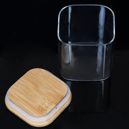 Банка квадратная бамбуковая крышка 350 мл диаметр 80/08 см / LCSC2129 /уп 100/ - Галеонтрейд фото 2