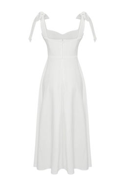 Beyaz A-Kesim Ask? Baglama Detayl? Dokuma Midi S?k Abiye Gece Mezuniyet Elbisesi TPRSS24EL00251