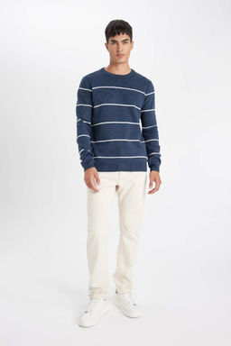 Standart Fit Normal Kesim Bisiklet Yaka Cizgili Triko Kazak - Defacto фото 5