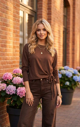 K13468 Лонгслив OVER SIZE (хлопок) КОРИЧНЕВЫЙ