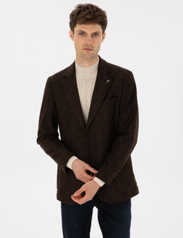 Kahverengi Slim Fit Y_n Kar___ml_ Flanel G_r_n_ml_ Ceket