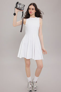 Beyaz Etegi Godeli Mini Orme Elbise TWOSS25EL00231