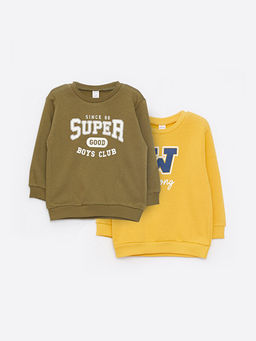 Bisiklet Yaka Uzun Kollu Bask?l? Erkek Bebek Sweatshirt 2li