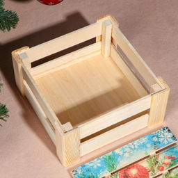 Подарочная коробка деревянная реечная «Ёлочная ветвь», 20×20×9 см, с крышкой, печать