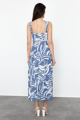 Indigo Fitted/Vucuda Oturan Buzgu Detayl? Kolsuz Esnek Orme Maxi Elbise TWOSS24EL00788 - Trendyolmilla фото 6