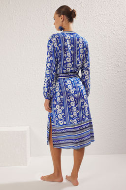 Cicek Desenli Dokuma Plaj Midi Elbise TBESS25EL00012 - Trendyolmilla фото 5