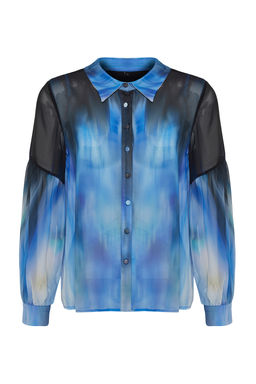 TRENDYOLMILLA Mavi Balon Kol Desenli Sifon Kumas Oversize Genis Kal?p Dokuma Gomlek TWOSS24GO00003  фото 7