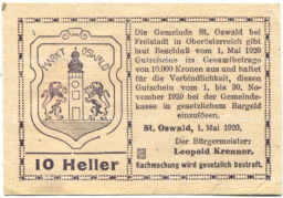 10 геллеров 1920 года Австрия Санкт-Освальд (нотгельд)