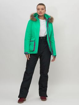 Куртка спортивная женская зимняя с мехом салатового цвета 551777Sl - SkiingBird фото 12