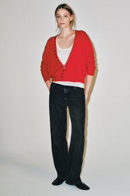 CHAQUETA 100% LANA EXTRASUAVE ESCOTE PICO / Rojo