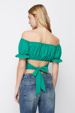 Yesil Baglama Detayl? Carmen Yaka Dokuma Bluz TWOSS21BZ0797