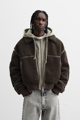 CONTRAST FAUX SHEARLING JACKET - Zara фото 18