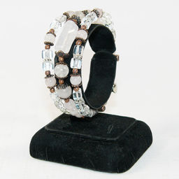 Браслет из розового кварца и горного хрусталя на пружине тройной 17 см - Сувенир-камни фото 2