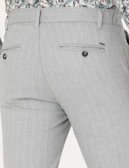 Gri Slim Fit _izgili Kanvas Pantolon