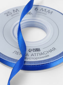 Цена за 2 шт. Лента атласная TEIRA, двухсторонняя, 6 мм, 25±1 м, синяя №0329