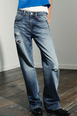 TRF RIPPED MID-WAIST WIDE-LEG JEANS