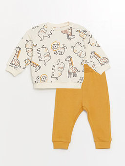 Bisiklet Yaka Bask?l? Erkek Bebek Sweatshirt ve E?ofman Alt 2li Tak?m