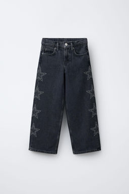 WIDE-LEG JEANS WITH RHINESTONE STARS