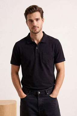 Siyah Regular %100 Pamuk Tek Cepli Polo Yaka T-shirt TMNSS26PO00018