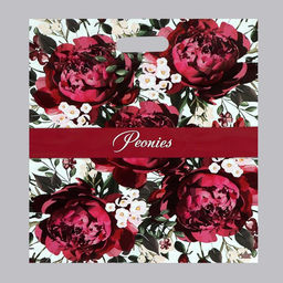 Цена за 50 шт. Пакет Бордовые пионы, полиэтиленовый с вырубной ручкой, 60 мкм, 38?45 см