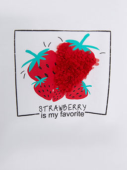 Bisiklet Yaka Bask?l? K?sa Kollu Pamuklu K?z ?ocuk Ti??rt - Waikiki фото 3