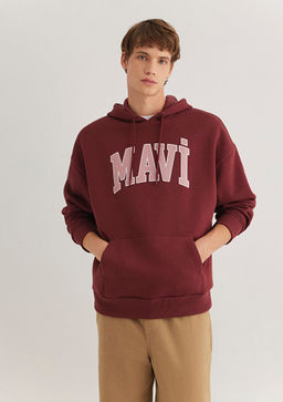 Mavi Logo Bask?l? Kapusonlu Bordo Sweatshirt  фото 3