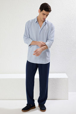 TRENDYOL MAN Mavi Oversize Cizgili Gofre Esnek Rahat Kumas Orme Gomlek TMNSS25GO00024 - Trendyolmilla фото 3