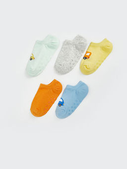 Bask?l? Erkek Bebek Patik ?orap 5li